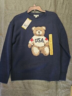 Mighty Fine Navy Sweater with Bear Motif